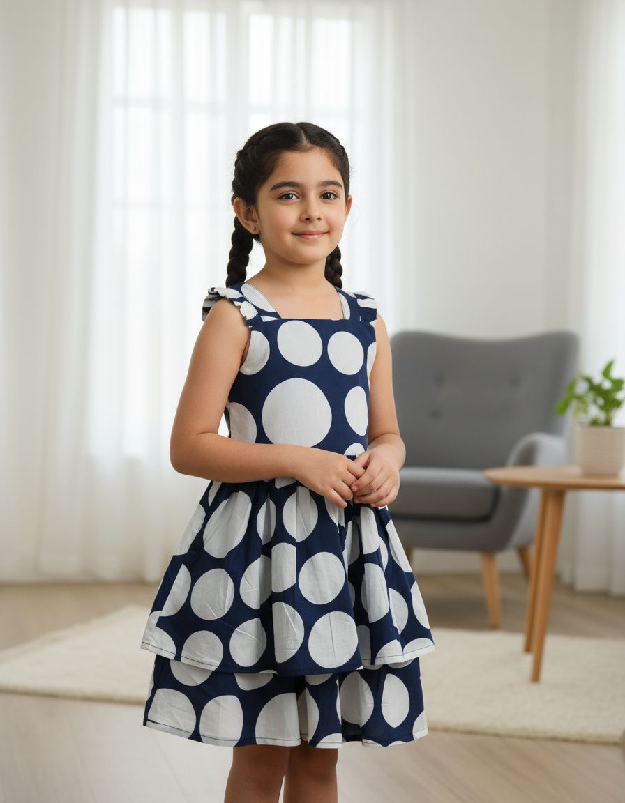 Navy Blue Polka Dot Cotton Frock
