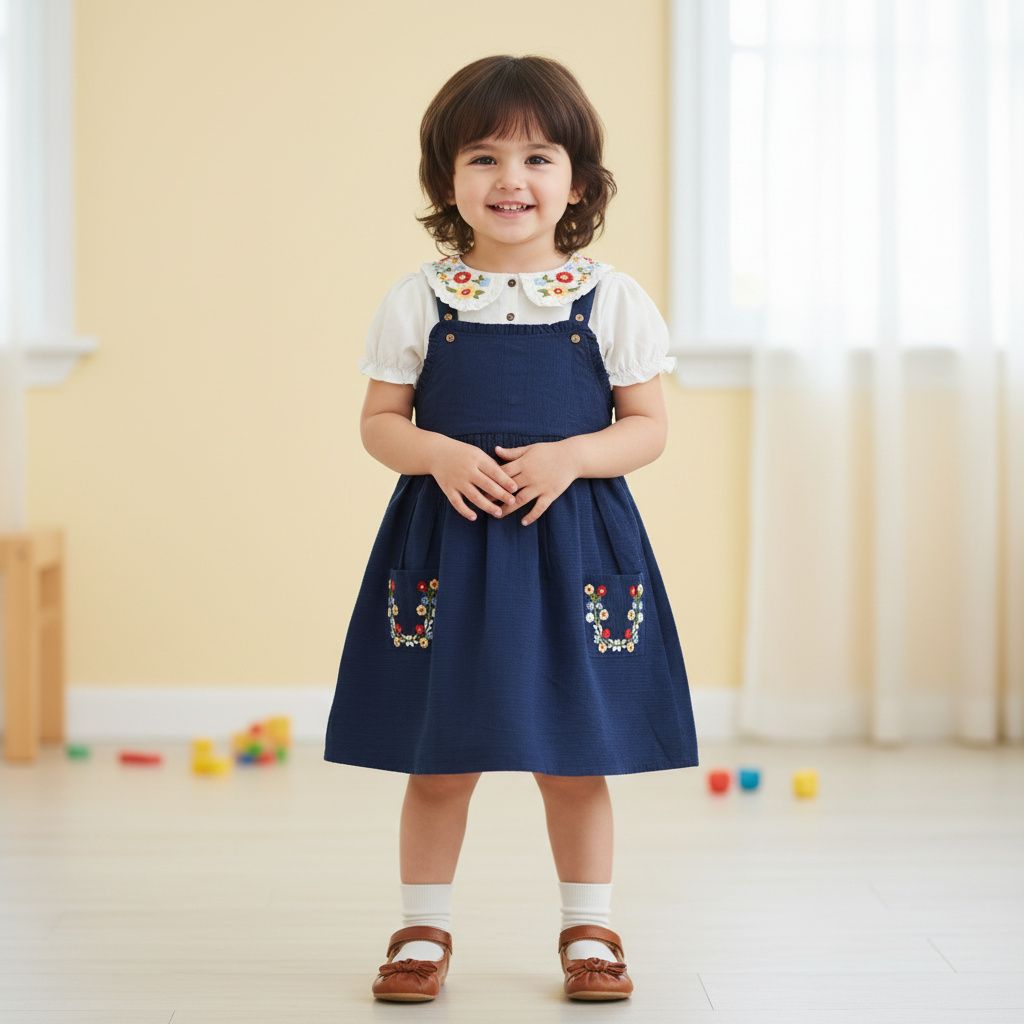 Embroidered Dungaree Dress Set