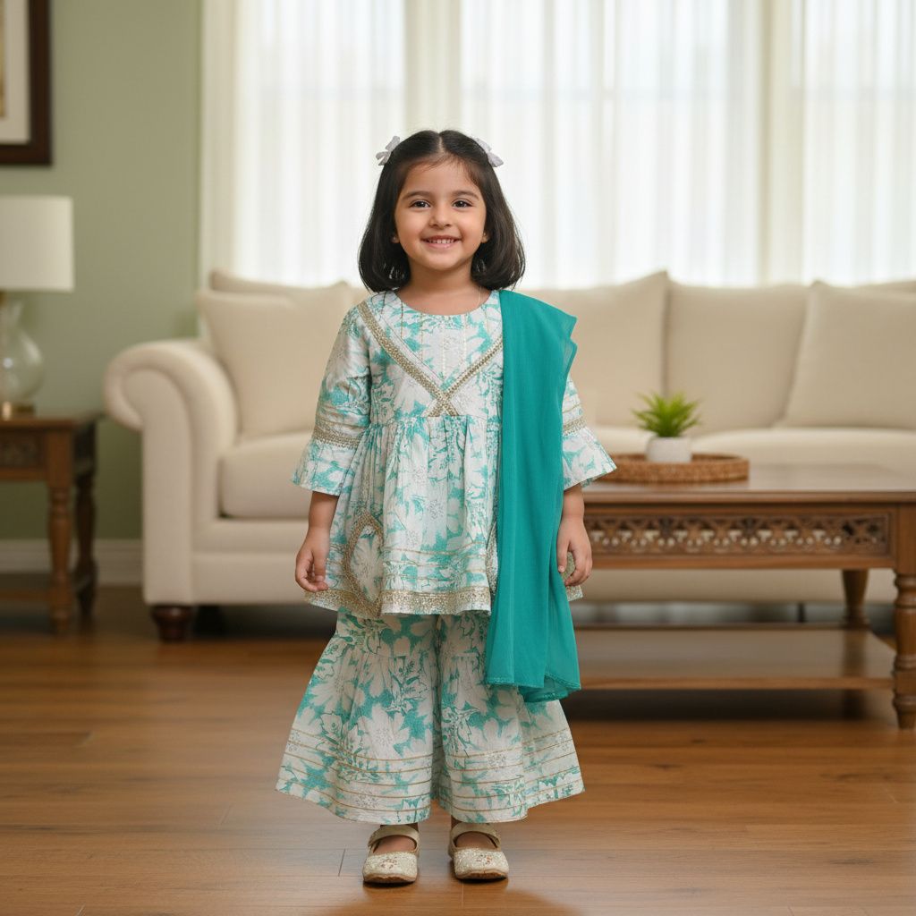 Pure Cotton Floral Printed Sharara Set with Dupatta