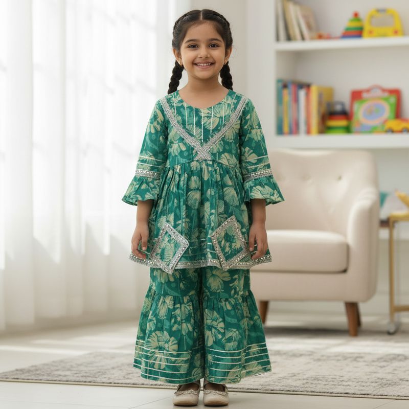 Cotton Floral Printed Sharara Set with Dupatta