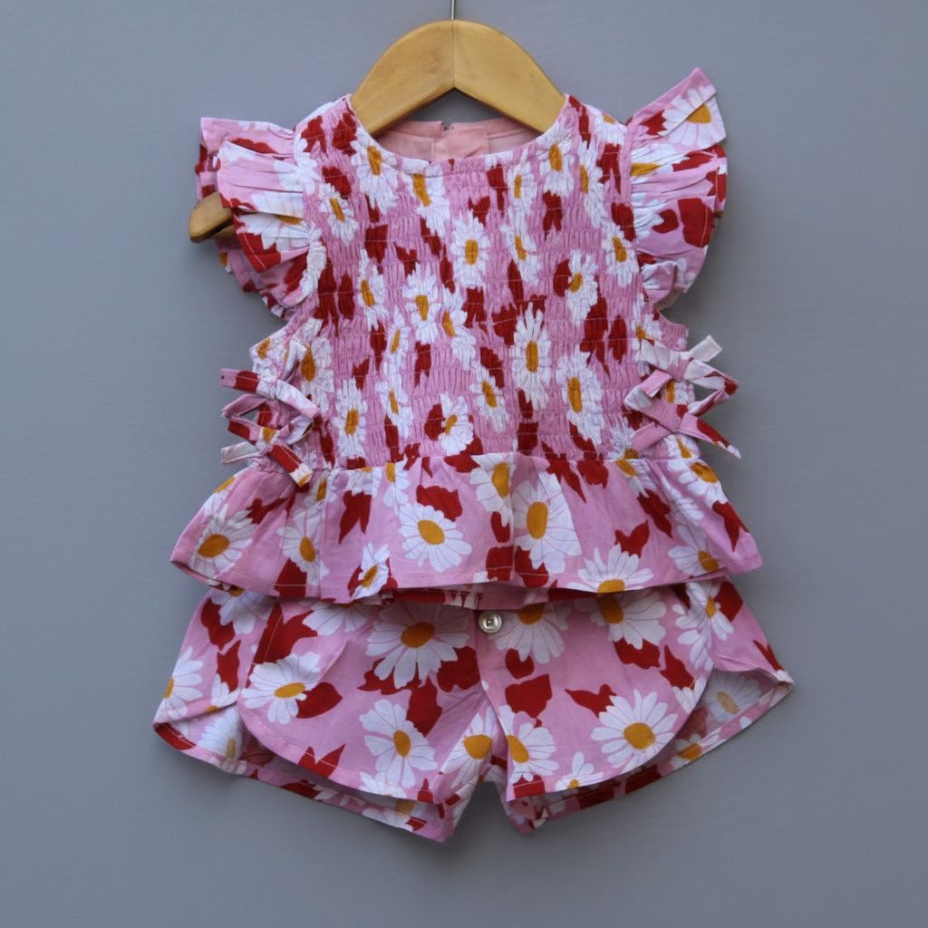 Pink Daisy Printed Cotton Co-ord Set