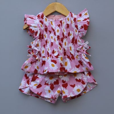Pink Daisy Printed Cotton Co-ord Set