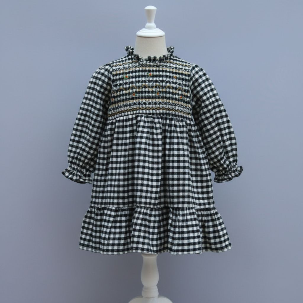 ​Black &amp; White Checkered Cotton Frock