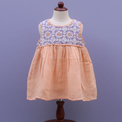 ​Yello orange Frock with Crochet Yoke Design