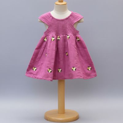 Pink Floral Embroidered Cotton Baby Dress