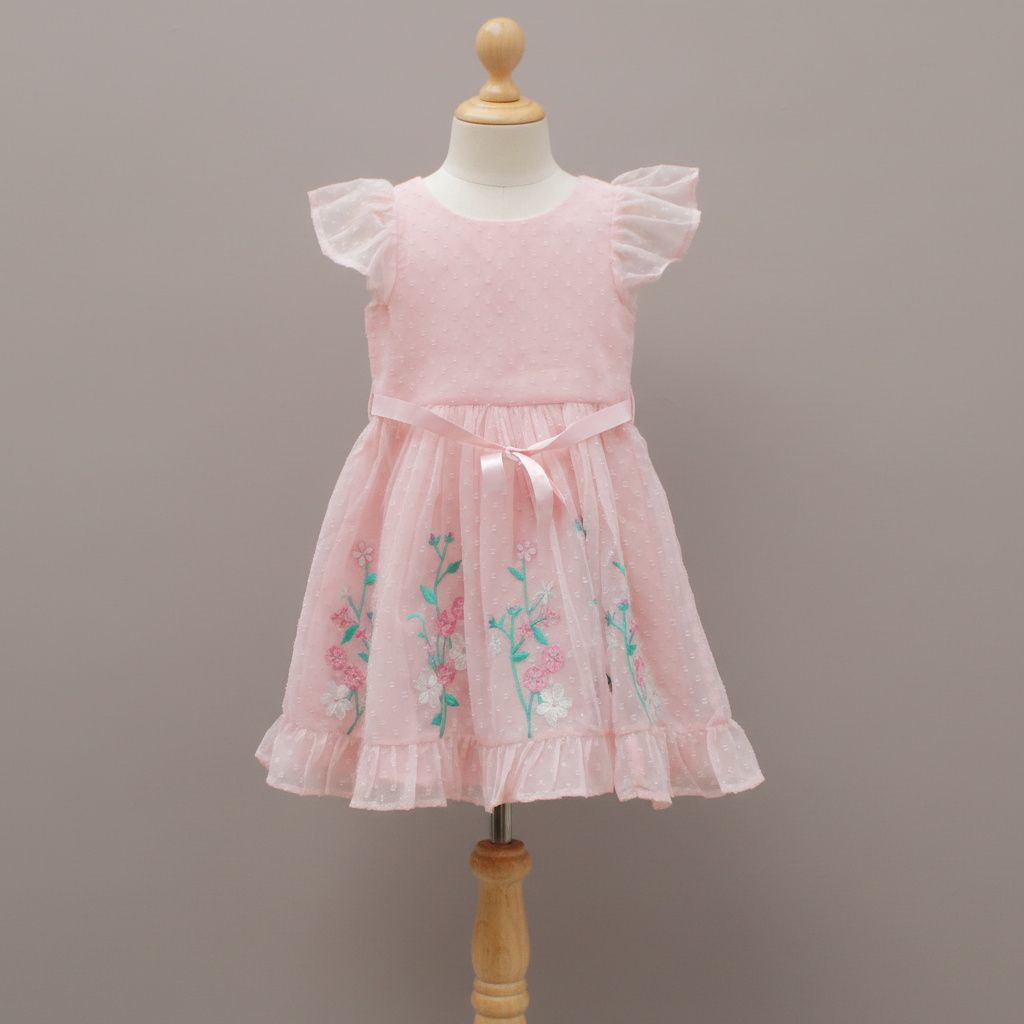 Girls’ Pink Embroidered Organza Frock
