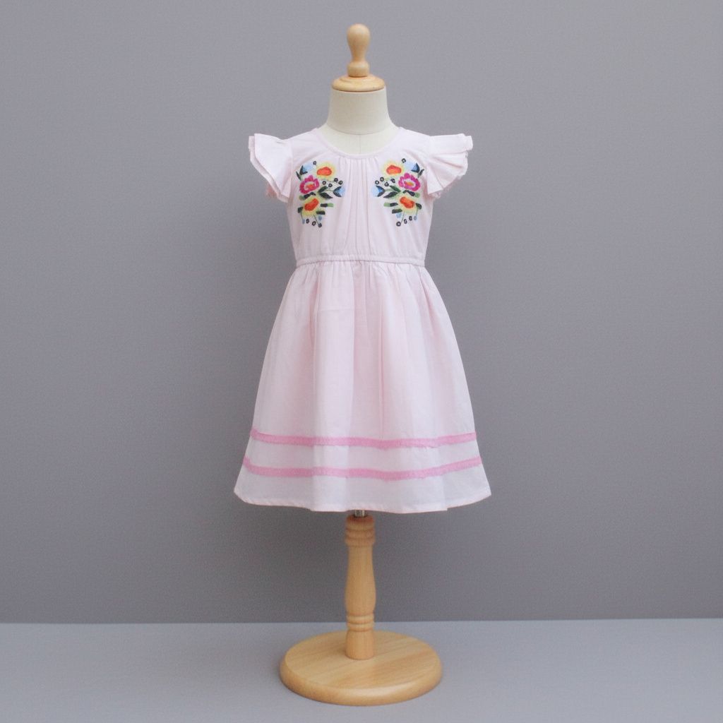 Light Pink Cotton Embroidered Frock for Girls