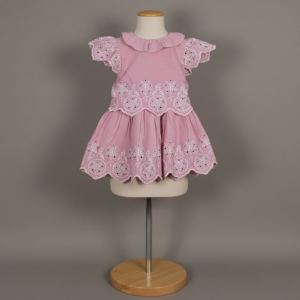 pink embroidered cotton frock