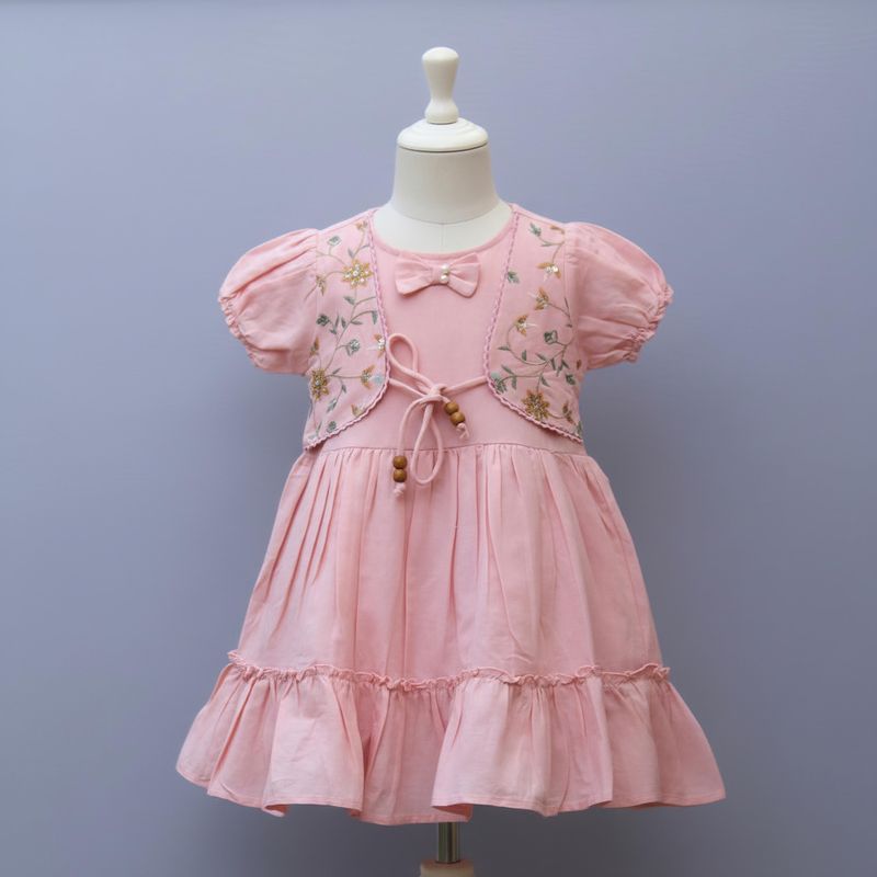 Pure linen Cotton Frock with attached Embroidered Jacket