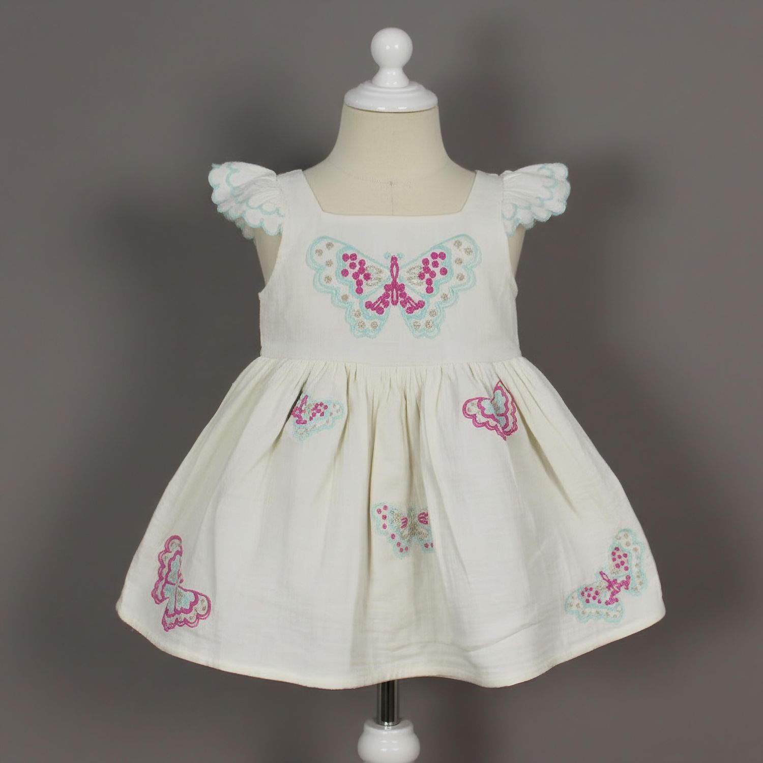 Butterfly Embroidered Cotton Dress
