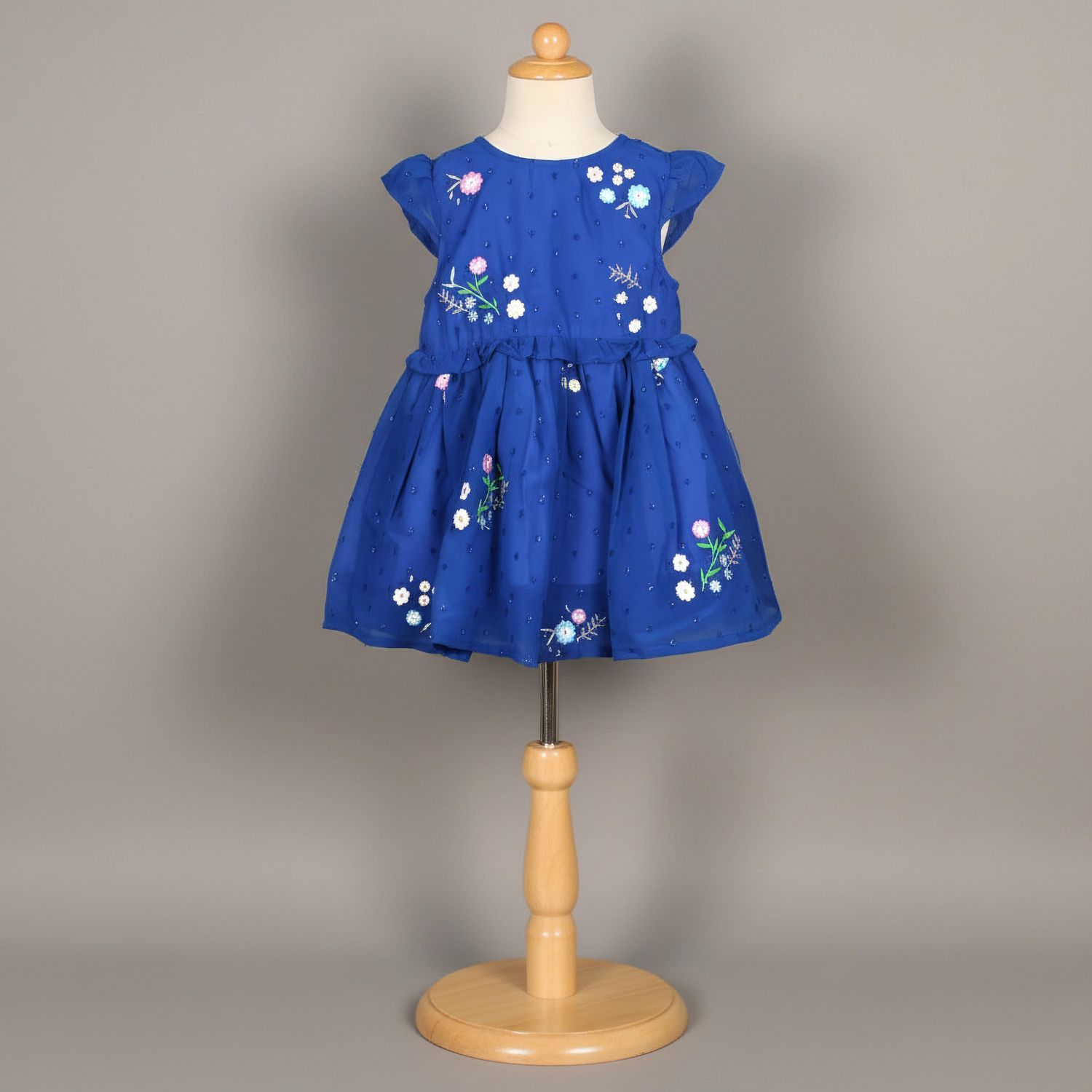 Royal Blue Chiffon Embroidered Dress with Cotton Lining