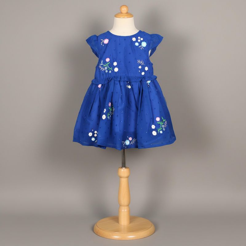 Royal Blue Chiffon Embroidered Dress with Cotton Lining