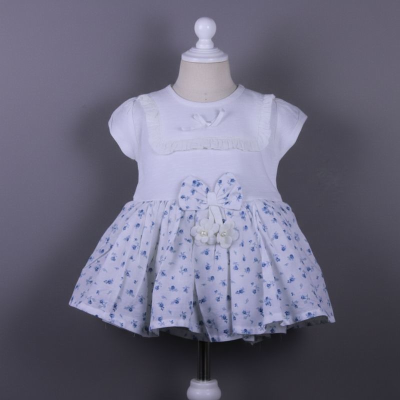 ​Baby Girls White Floral Cotton Frock with Bow