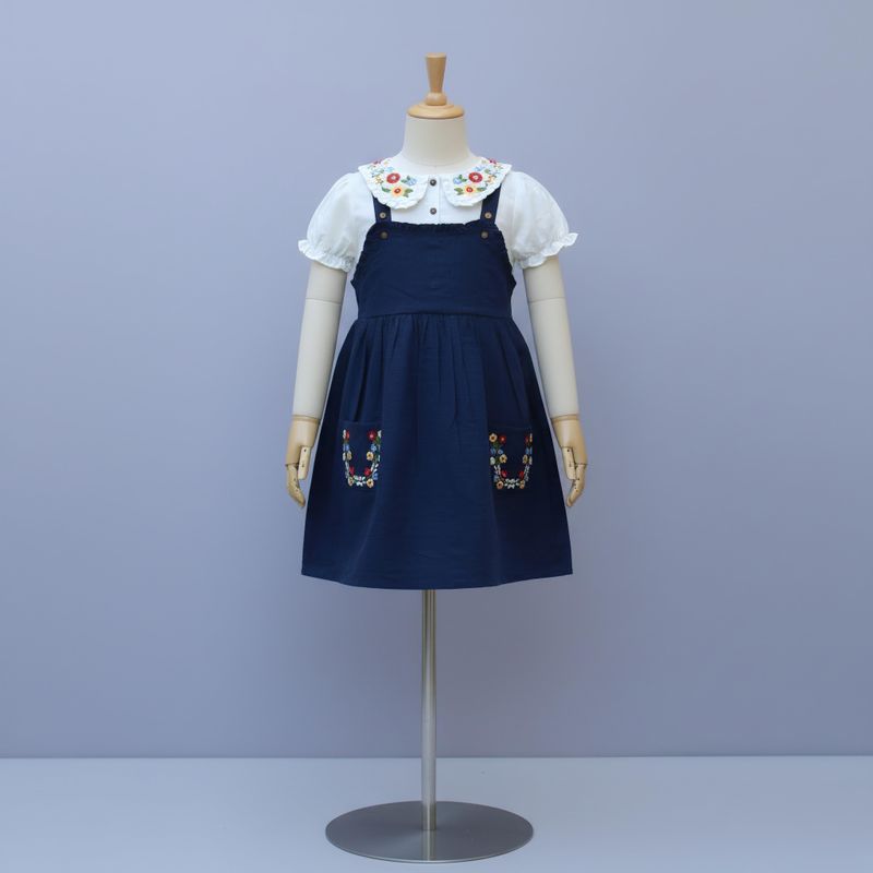Embroidered Dungaree Dress Set
