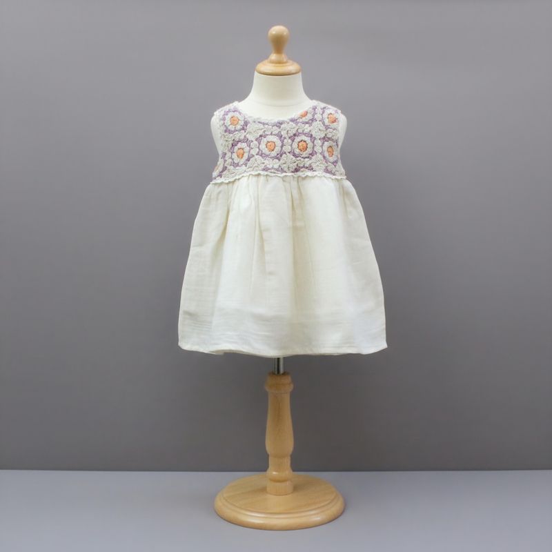 Cotton Frock with Handcrafted Crochet Yoke for Girls