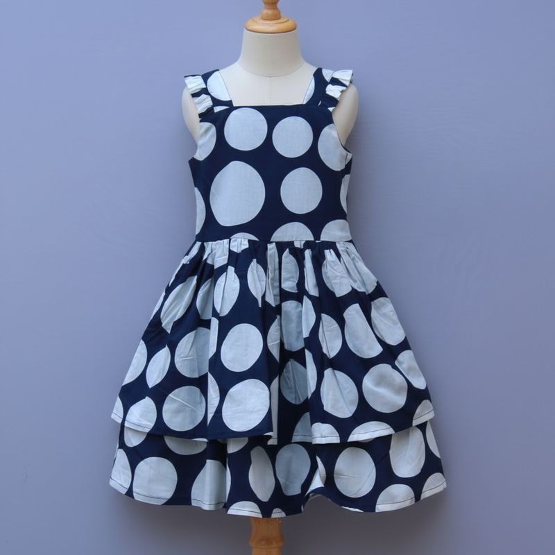 Navy Blue Polka Dot Cotton Frock
