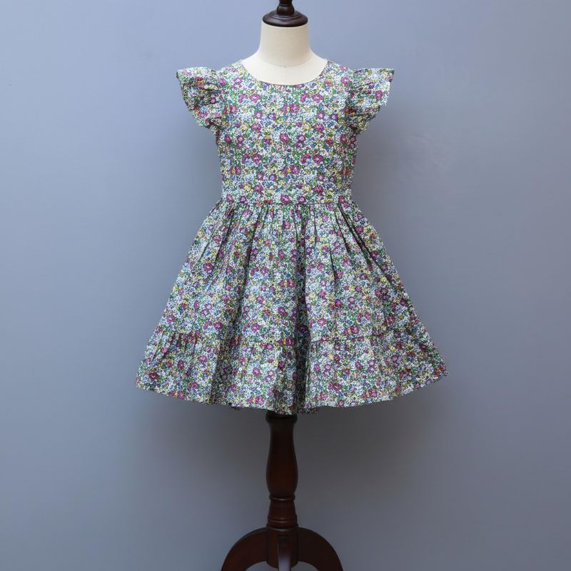 Floral Print Cotton Dress with Ruffled Sleeves