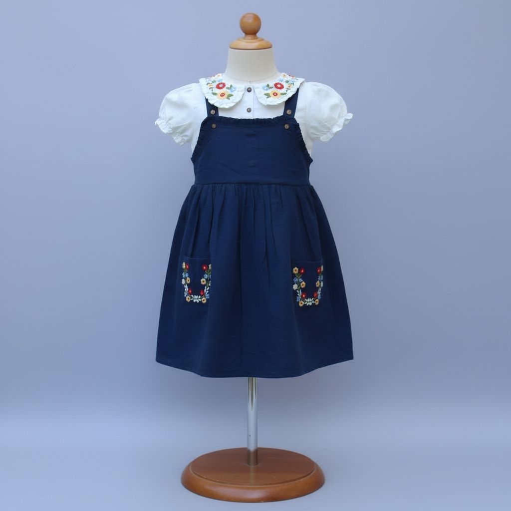 Embroidered Dungaree Dress Set