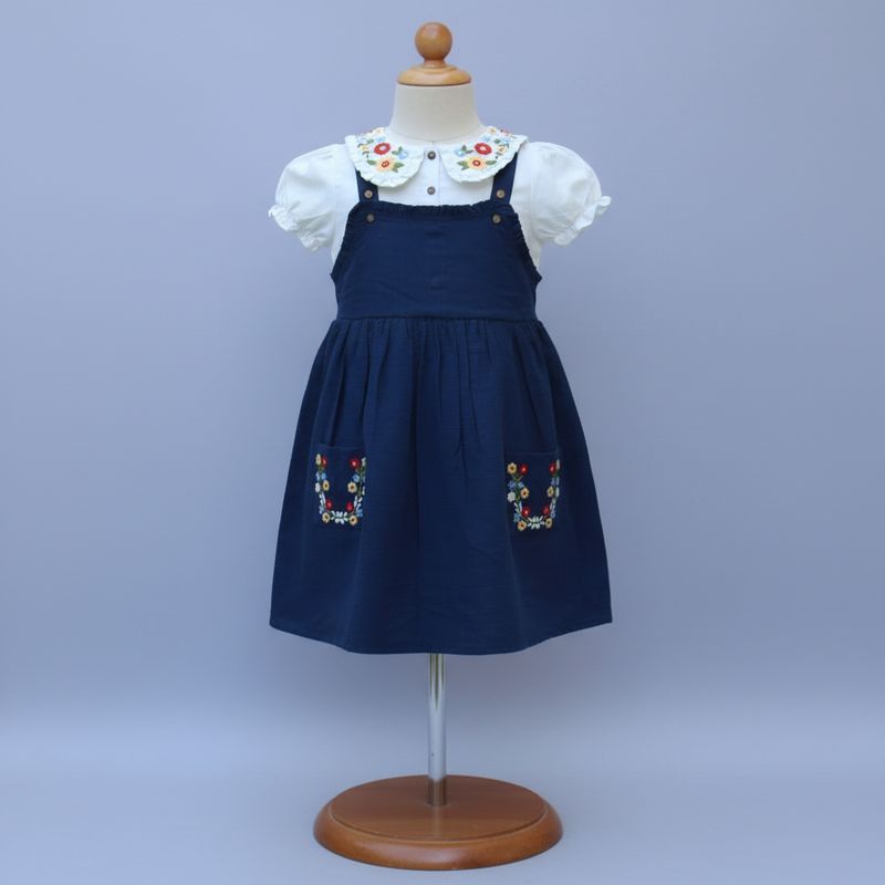 Embroidered Dungaree Dress Set