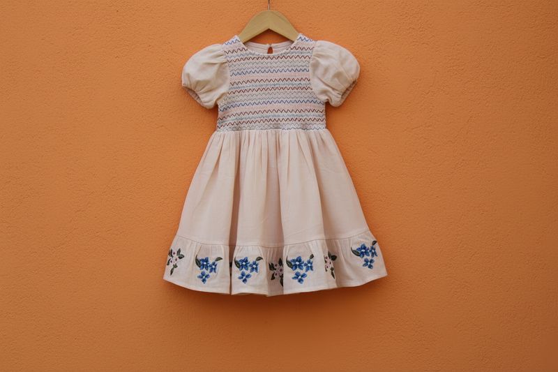 Cream Embroidered Cotton Frock