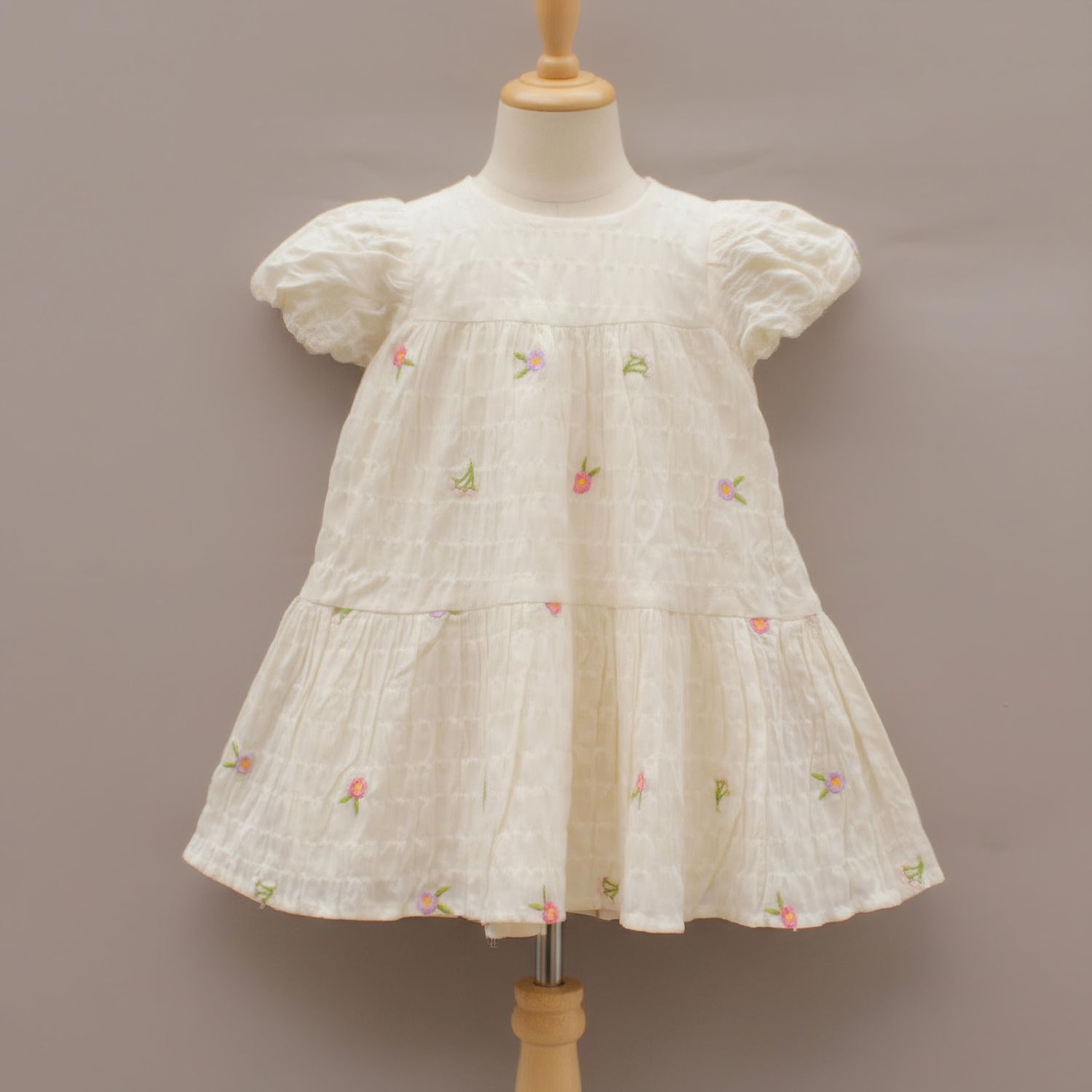 Girls’ Cream Embroidered Cotton Frock