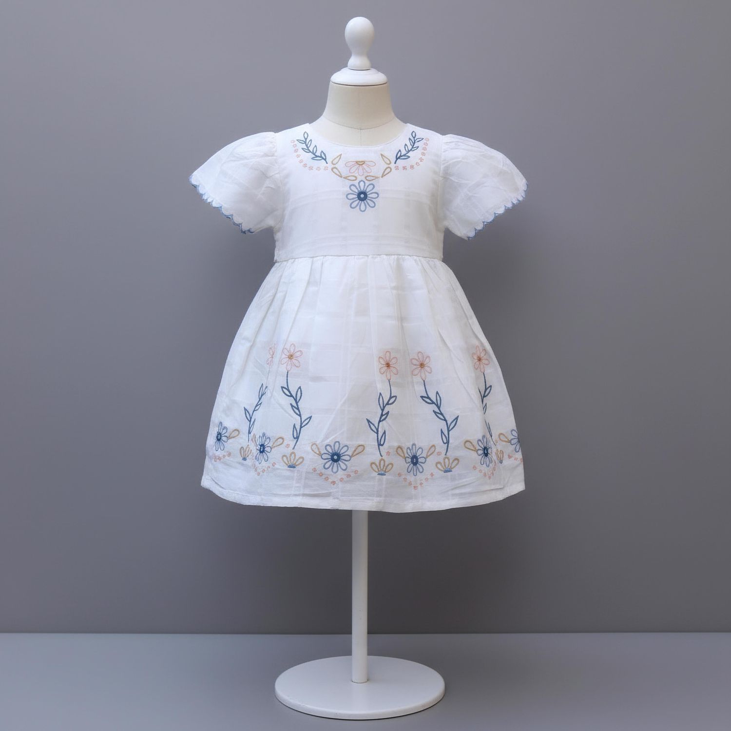 Pure Cotton Baby Girl White Embroidered Frock