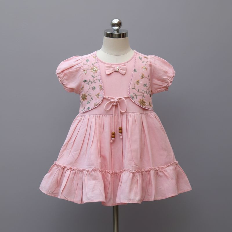 Pure linen Cotton Frock with attached Embroidered Jacket