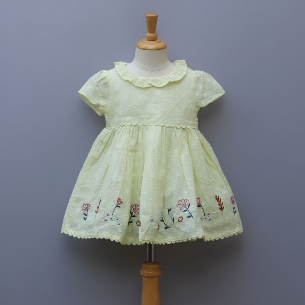 Pure Cotton  Yellow Embroidered Frock