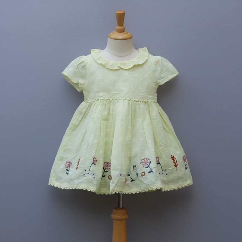 Pure Cotton  Yellow Embroidered Frock