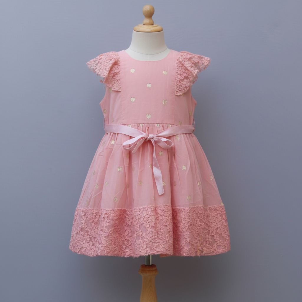pure cotton Pink Lace Party Wear Dress
