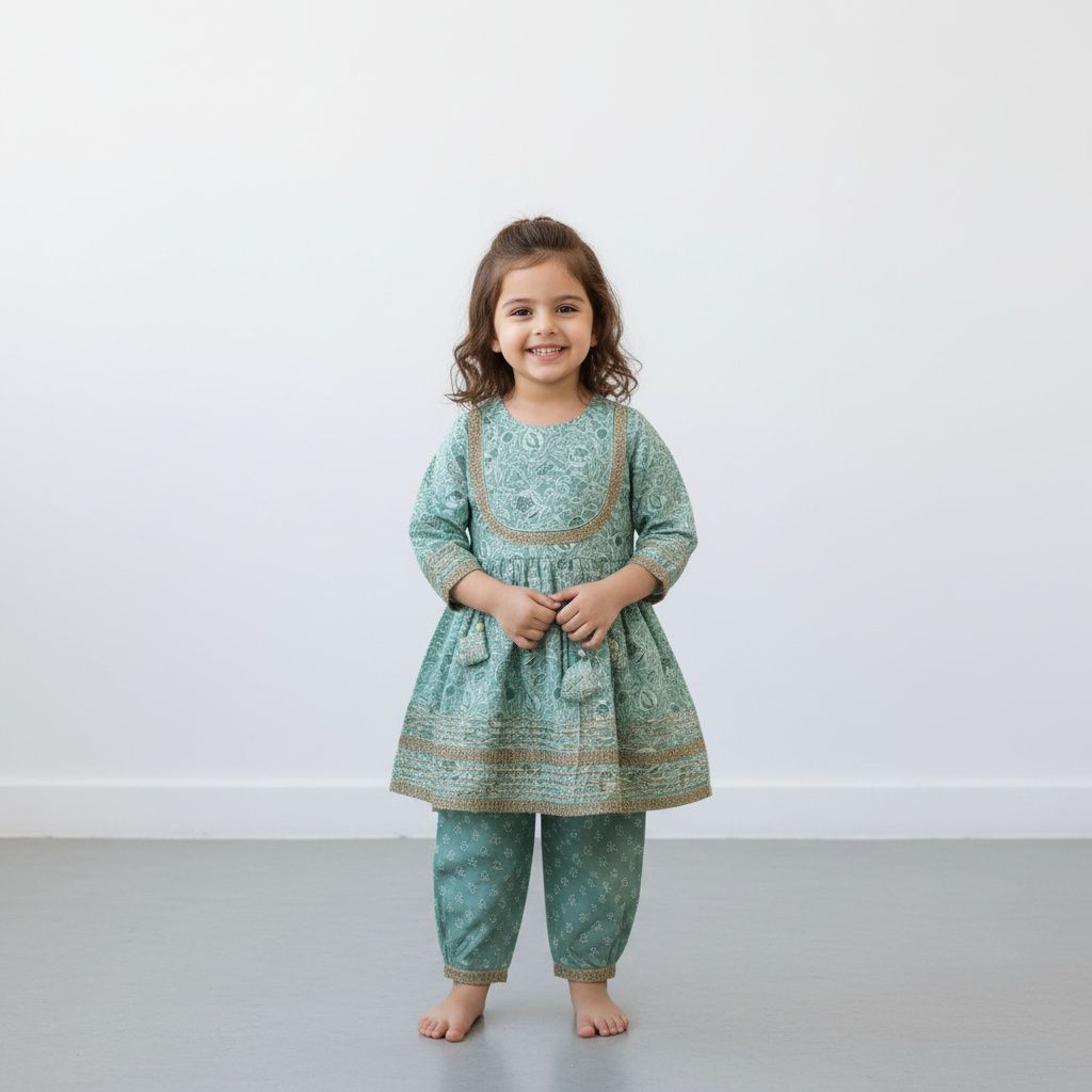 Aqua Blossom Kurti Pant Set – Ethnic Wear