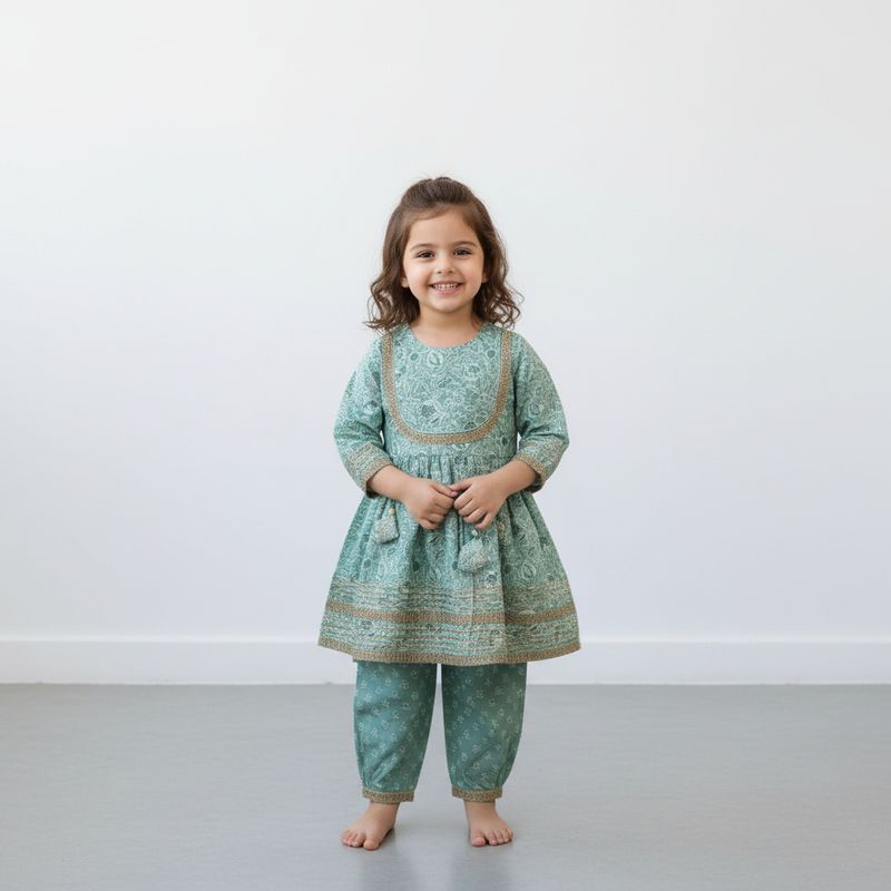 Aqua Blossom Kurti Pant Set – Ethnic Wear