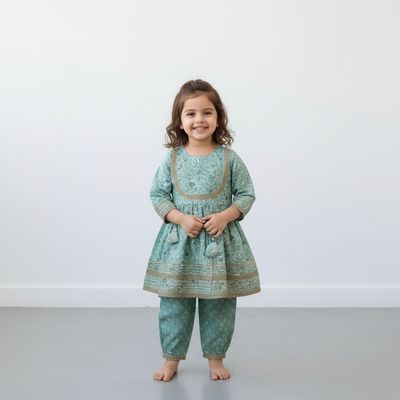 Aqua Blossom Kurti Pant Set – Ethnic Wear