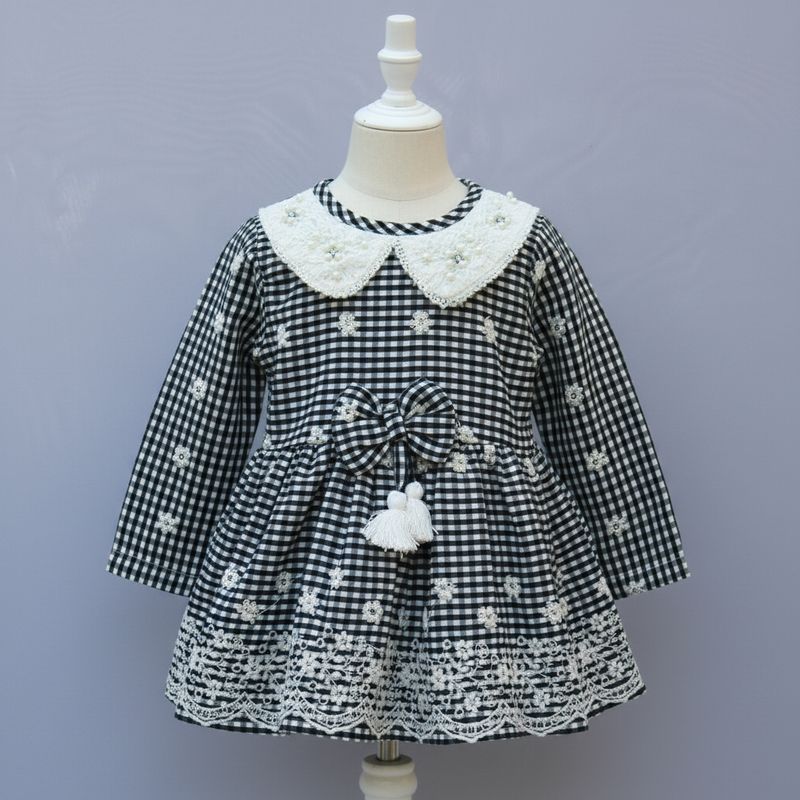 Long Sleeve Party Wear Frock with Lace Collar &amp; Bow