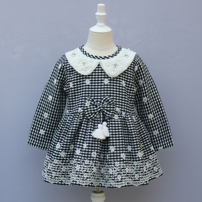 Long Sleeve Party Wear Frock with Lace Collar &amp; Bow