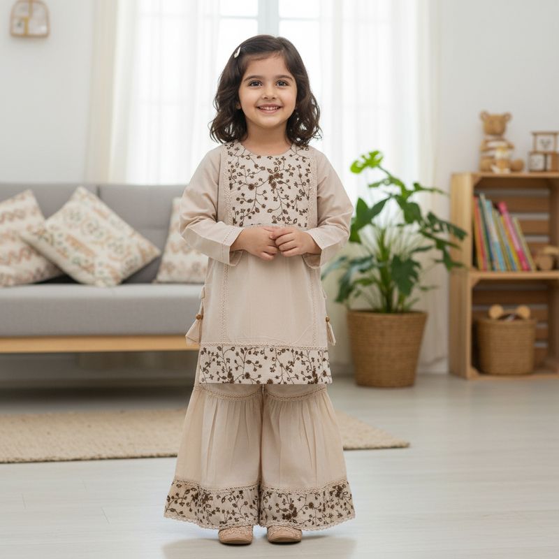 Embroidered Kurti &amp; Sharara Set Soft &amp; Comfortable Kids Ethnic Wear