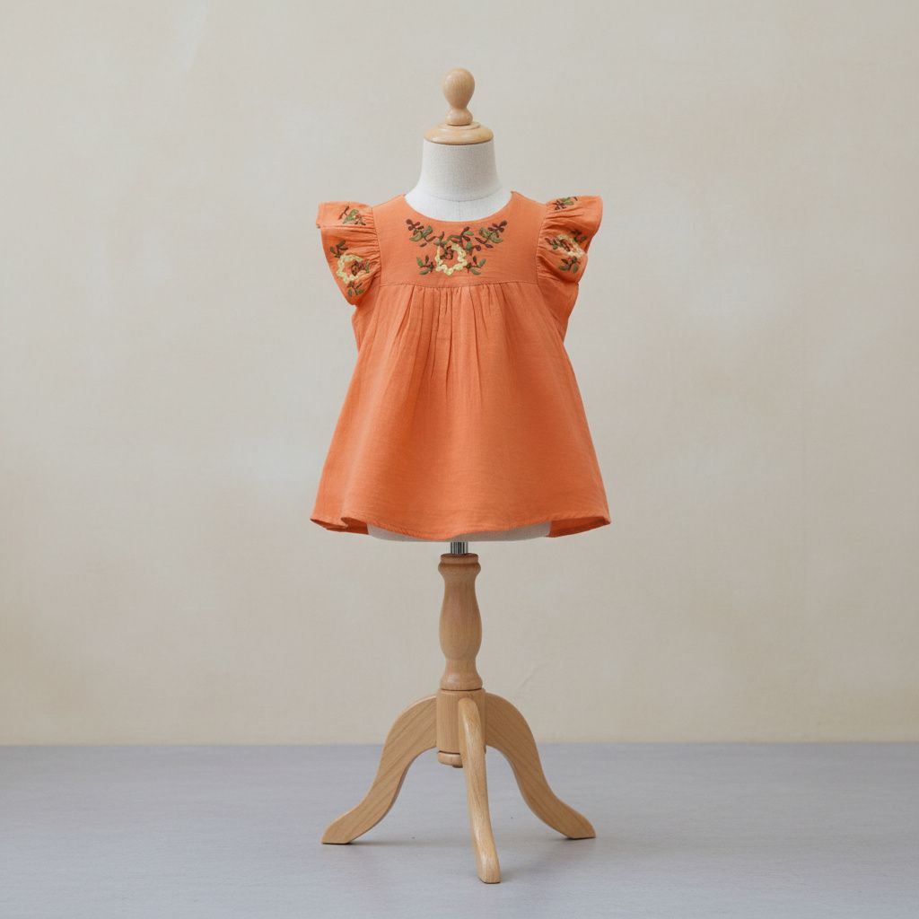 Embroidered Flutter Sleeve short design frock