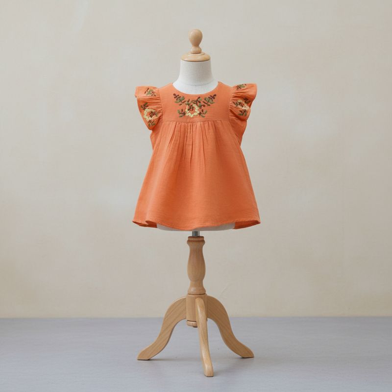 Embroidered Flutter Sleeve short design frock