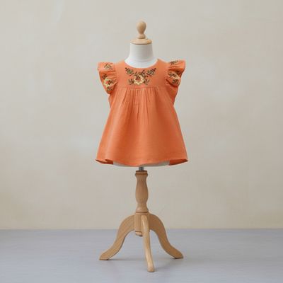 Embroidered Flutter Sleeve short design frock