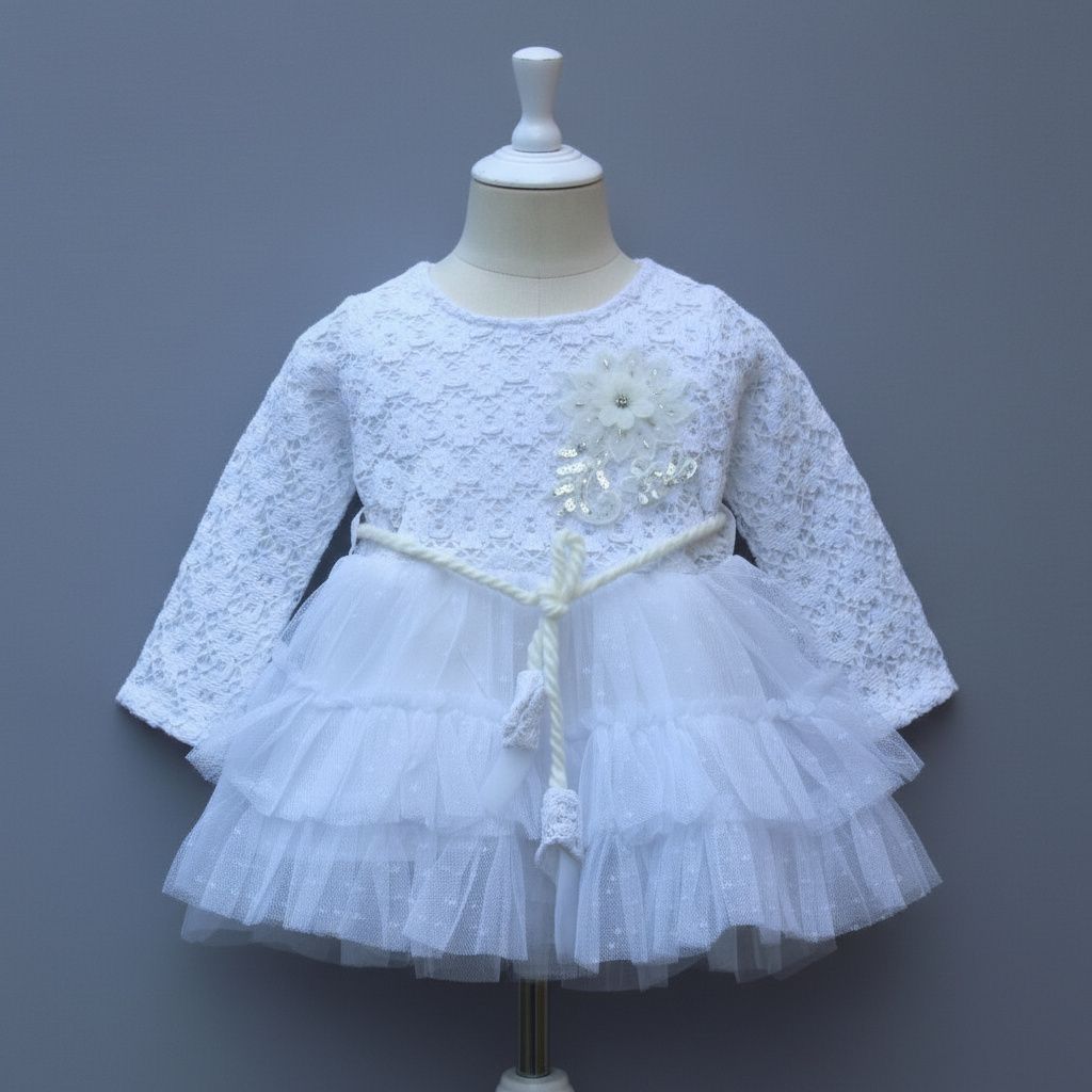 Party Wear Frock | Lace Bodice &amp; Layered Net Dress