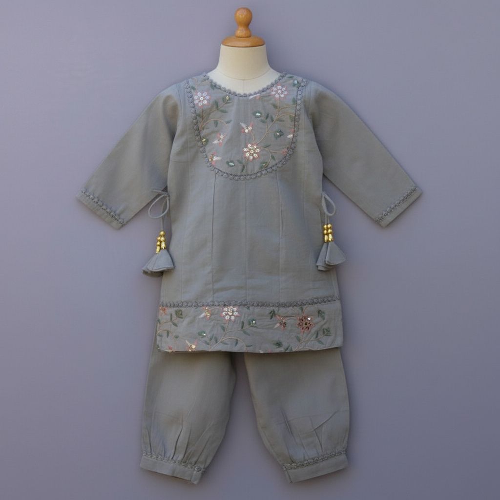 Premium Embroidered Baby Girl Kurti Pant Set | Soft Cotton Ethnic Wear