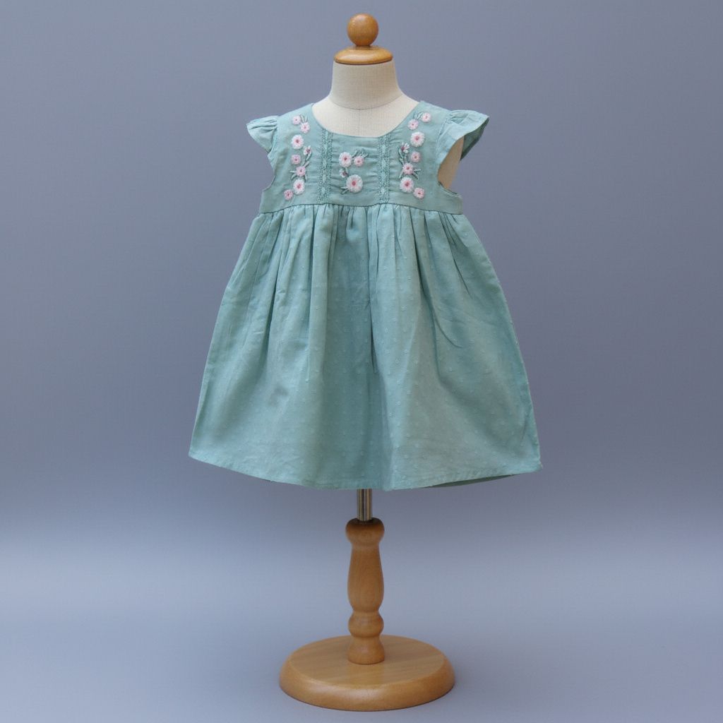 Mint Green Embroidered Cotton Dress – Soft &amp; Elegant
