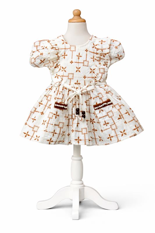 Embroidered Cotton Frock with Belt &amp; Pocket Detailing
