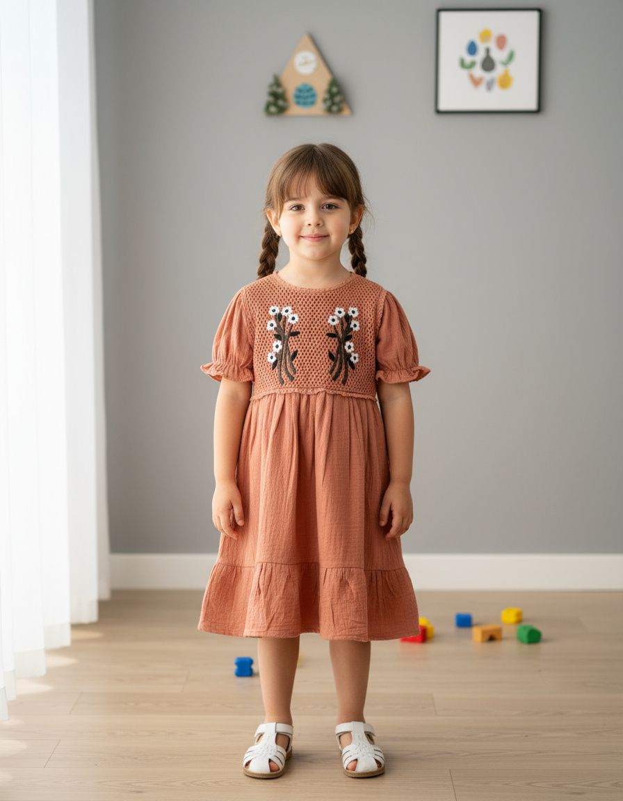 Adorable terracotta-colored girls’ frock