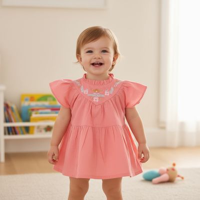 Girls Pink Floral Cotton Frock