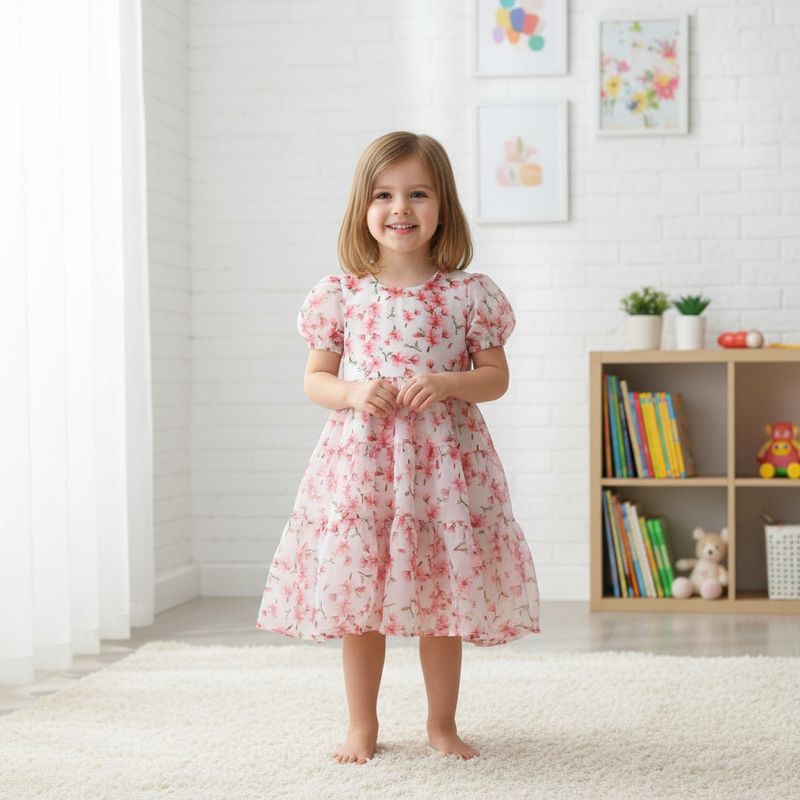 All-over floral print with tiered flare