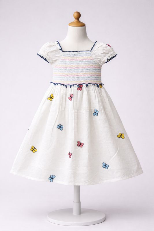 🦋 Butterfly Embroidered Cotton Frock – Soft, Breathable &amp; Summer Comfort Wear