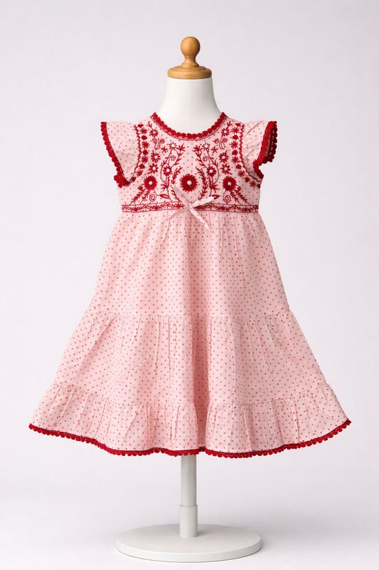 ​❤️ Embroidered Polka Dot Cotton Frock – Elegant, Soft &amp; Comfortable Party Wear