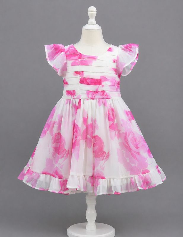 🌸 Baby Girls Pink Floral Party Dress (Elegant Flare Style)