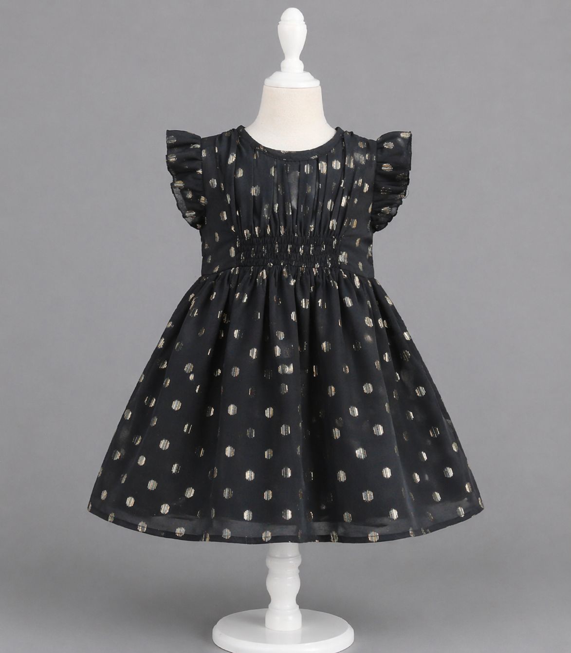 ​🖤 Baby Girls Black Party Dress with Gold Polka Dots